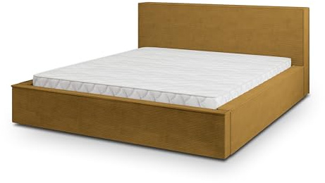 Masseno Polsterbett CELORA P 200x200 cm, Doppelbett, Bettkasten, Stauraum, Lattenrost Und Kopfteil - Gelb, POSO 01
