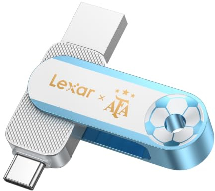 Lexar D500 Disque SSD Externe 128 Go USB 3.2, Édition AFA Co-brandée Championnat du Monde d'Argentine, Double Interface USB-C & USB-A, Vitesse de Lecture jusqu'à 400 Mo/s, Boîtier Métallique