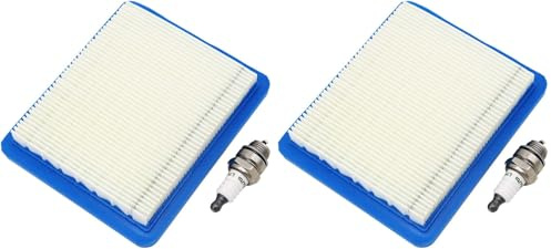 SWNKDG Luftfilter & Zündkerze für Rasenmäher mit Briggs & Stratton Quantum Motor 625 650 675 Ersetzt 491588 399959 491588S Wolf 2058411, Champion RJ19LM / NGK B2LM (Packung mit 2)