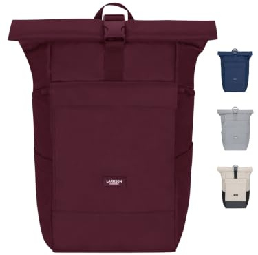 LARKSON Rucksack Damen & Herren Rot - No 4 Large - Rolltop Backpack 21 L mit 16 Zoll Laptopfach Uni, Arbeit & Fahrrad - Großer Reiserucksack mit Trolley Strap