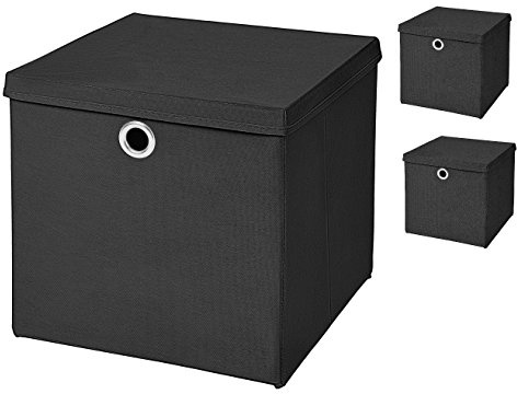 3 Stück Schwarz Faltbox 32 x 32 x 32 cm Aufbewahrungsbox faltbar mit Deckel