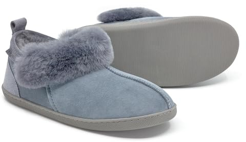 Vanuba Handgemacht Lammfell Warme Hausschuhe Winter Kuschel Pantoffeln Geschlossen Hüttenschuhe Damen Hausschuhe 42 Grau