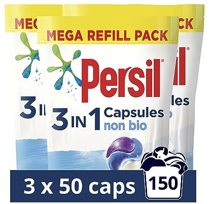 Persil 3 in 1 Non Bio Laundry Washing Capsules removes stains first time for washing that's gentle next to sensitive skin 3x 50 capsules (150 washes)