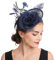 Sinamay Fascinator mit Blumenfedern, Kopfbedeckung, für Hochzeit, Party, Hochzeit, Cocktail, Teeparty, Derby-Hut für Damen, A4, Marineblau Sinamay, M