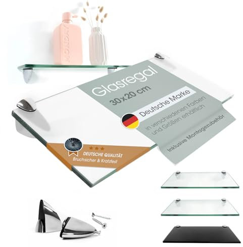 Rapid Teck Glas Wandregal Michglas Weiß Matt 30cm x 20cm - Glasregal mit 8mm ESG Sicherheitsglas - Glasregal perfekt als Badablage Glasablage für Badezimmer - Verschiedene Größen wählbar