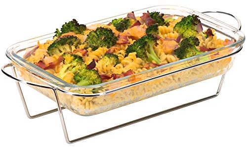 Moss & Stone Glass casserole Dish Made by Borosilicate Glass, 10 X 6.5 Inch Durable Bakeware Dish Oven Safe & Microwave Safe, Clear Glass Rectangular Baking Pan (1 Pcs & Stand)