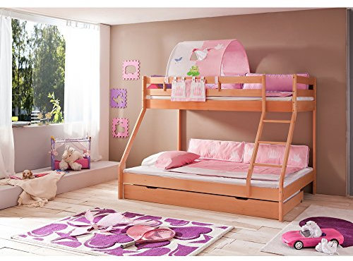 Relita Etagenbett Mike inkl. Bettschubladen und 2 TLG. Textils.Prinzessin,Buche massiv Natur lackiert