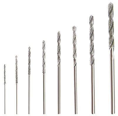 eMagTech 8pcs Diamond Twist Drill Bit 0.8/1.0/1.2/1.5/1.8/2.0/2.5/3.0mm for Jade Stone Glass Pearl Seashells Fit for Bench Drill Hanging Mill