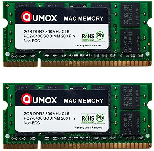 QUMOX MacMemory PC2-6300 PC2-6400 Lot de 2 barrettes de mémoire DDR2 SODIMM 800 MHz pour iMac et MacBook 4 Go