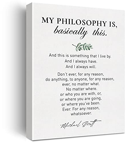 JerLoe Leinwanddruck, inspirierend, motivierend, Michael Scott, My Philosophy, Zitat auf Leinwand, Motiv: Positive the Office TV Zitat, Leinwandgemälde, Büro, Zuhause, Geschenk, 30.5 x 38.5 cm