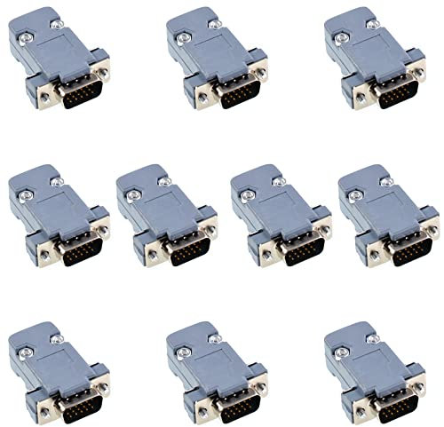 Jienk 10 x VGA-Stecker, DB15, 3-reihig, Lötschalenverbinder-Set, Löttyp D-SUB HD15 Port, 15-polige D-Sub-Kupplungen mit Kunststoffhauben, Zugentlastungstülle und Schrauben
