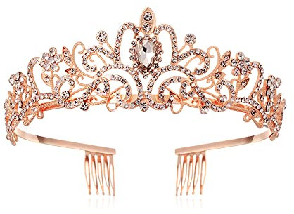 Hochzeit Tiara Krone Kristall Strass Braut Prinzessin Tiara mit Kamm für Hochzeit Prom Geburtstagsfeier (Roségold)