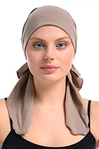 Bamboo and Cotton Chemo Headwear Hair Loss Fitted Pre-Tied Bandana (Umber)
