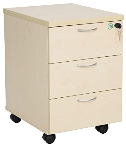 STIER Rollcontainer mit 3 Schubladen, 405x500x590mm, Ahorn, Holz und Metall, Aktenschrank mit Hängeregister, passt unter jeden Schreibtisch, abschließbar