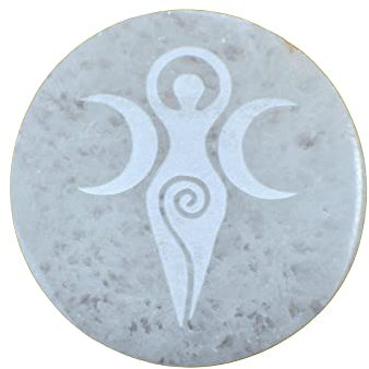 Selenite Crystal Charging Plate for Crystals and Healing Stones, 4.3 Selenite Crystal Plate Engraved Goddess Moon Coaster for Home Office Table Decor (Selenite Round Disc)
