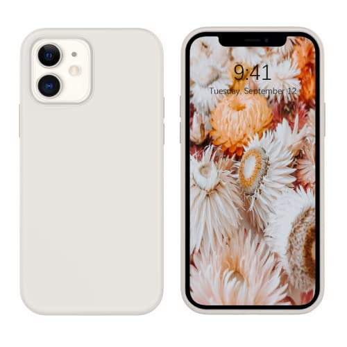 DOMAVER Liquid Silikon Hülle für iPhone 12, Handyhülle iPhone 12 Pro Case Ultra Dünne Kameraschutz und Bildschirmschutz Weichem Stoßfeste Rundumschutz für iPhone 12/12 Pro 6.1, Beige