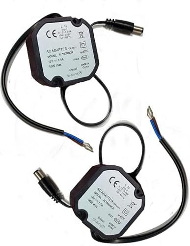 enterelettronics Kit 2 Alimentatore 12V Stabilizzato (1.5A) Caricatore Universale 18W IP67 per Telecamere Videosorveglianza Stagno con Cavi Alimentazione - Nero