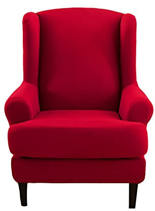 Highdi 2 Teilig Ohrensessel Überzug, Einfarbig Sessel-Überwürfe Ohrensessel Schonbezüge Bezug Sesselhusse Elastisch Stretch Tiger Stuhlbezug mit Armlehne Hohe Rückenlehne Universal (rot)