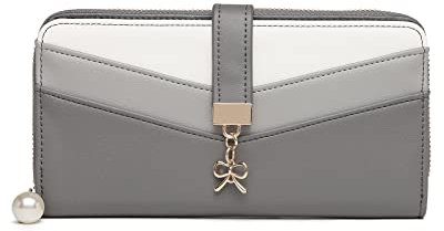 Miss Lulu Große Damen-Geldbörse, Elegante Damengeldbörse, Damengeldbörse aus Kunstleder mit weißem Druck, kleine Damengeldbörse