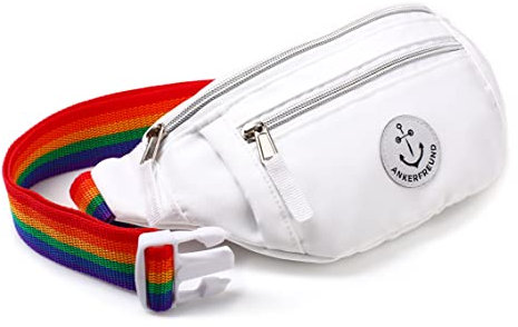 Bauchtasche mit Regenbogengurt für Damen Herren Unisex wasserabweisend Gürteltasche Hüfttasche Groß Umhängetasche für Festival Club Outdoor Sport Wandern Fitness Fahrrad Pride Regenbogen (Weiß)