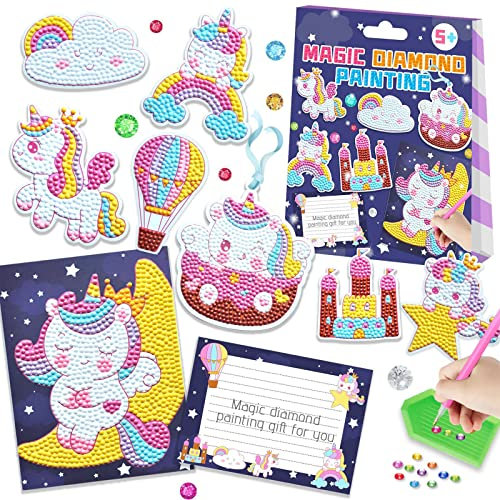 WOOXDYUK 8pcs Set Unicorn Diamond Painting Stickers,Diamond Painting Kits for Kids, Diamond Art for Kids, Gem Sticker, Gem Art and Craft Kits for Kids 6-8-12