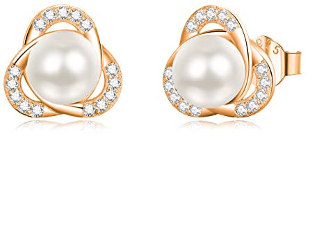 Pearl Stud Earrings Sterling Silver Rose Gold Plated Pearl Studs Earrings Jewellery Gift for Women
