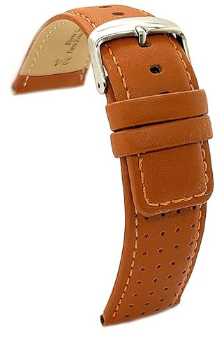 diloy Uhrenarmband Rindsleder perforiert Rallye Racing Stil Kontrastnaht – Sportlich für Uhr – Größen 18mm 20mm 22mm 24mm Schwarz, Braun, Rot, Marineblau 367 Hellbraun 22mm