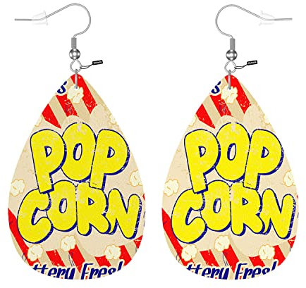 Popcorn-Ohrringe für Frauen, Mädchen, Geschenk, Grunge-Film, butterartiges Popcorn-Poster, Tropfen-Ohrringe, leichte Tropfen, Kunstleder-Ohrringe, Schmuck