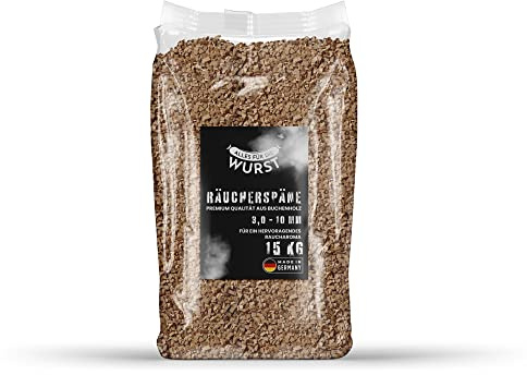 Alles für die Wurst - Räuchermehl Buche, naturbelassenes Buchenrundholz, verschiedene Körnungen erhältlich, Räuchermehl, Räucherchips, für ein perfektes Räucherergebnis (3,0-10,0 mm - 15 kg Sack)