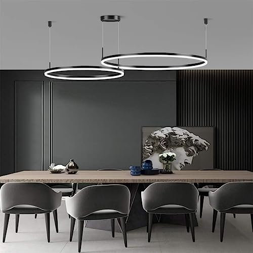 LED Hängelleuchte Wohnzimmerlampe Hängelampe Esstisch Pendelleuchte Dimmbar Mit Fernbedienung Pendellampe Moderne Aluminium Runde Acryl Beleuchtung Kronleuchter ( Color : Schwarz , Größe : 2laps 40+60