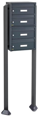 Banjado® Burg Wächter Briefkasten mit Standfuß/Briefkasten 4 Parteien/Standbriefkasten anthrazit/Standbriefkasten freistehend/Freistehender Briefkasten mit Namensschild