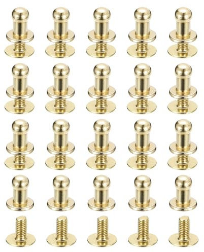 QUARKZMAN Remaches de Cabeza de Bola de 4 mm con Espárrago, 20 Unidades de Remaches de Botón de Cabeza Redonda para Manualidades de Cuero, Bolso, Cinturón, Color Dorado Claro