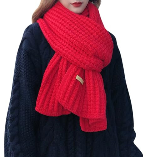 ORANDESIGNE Schal Damen Winter Kuschelig Dicker Strickschal Warm Grobmaschig Häkel Grobstrick Schal Lange Winterschal Elegante Einfarbig Pashmina Frauen Deckenschal Scarf One Size Rot