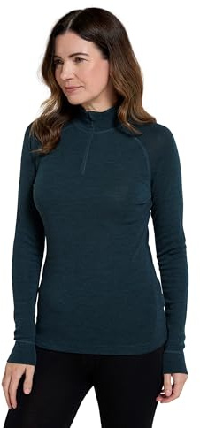 Mountain Warehouse Merino Womens Thermal Baselayer Top - Long Sleeves Ladies Thermal T-Shirt, Zip Neck Top, Lightweight, Easy Care Tee - for Travel & Outdoors Teal Women's Size 14