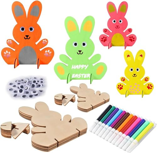 Newtic 20 Stück DIY Osterhase Deko, Hasen aus Holz zum Bemalen, Osterhase Kinder Bastelsets, Bastelset Ostern, Osterhase Holz Bemalen, Ostern Holz Hase, Ostern Basteln DIY, Ostern Holz Bastelset