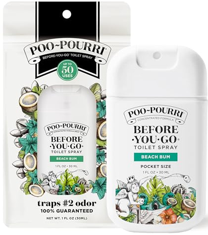 Poo-Pourri Before-You-Go Pocket Toilet Spray, Travel Essentials, Beach Bum, 1 Fl Oz, Up to 50 Uses, On-The-Go Bathroom Odor Deodorizer with Essential Oils, TSA Approved Size, Coconut Orchid Scent