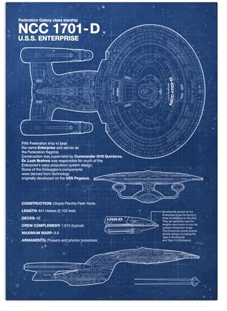 Displate Offiziell Star Trek MetallPoster Magnetische Befestigung Inklusive Lizenziert Bilder Hochwertiges Poster Star Trek Blueprints NCC-1701-D Blueprint Poster 45 cm x 32 cm