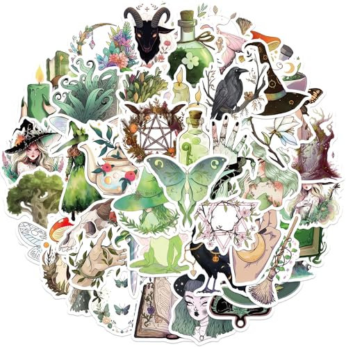 50 Stück Waldhexe Aufkleber Auto Laptop Telefon Gitarre Skateboard Motorrad Fahrrad Forest Witch Stickers Set Vinyl Wasserdicht Aesthetic Aufkleber für Jugendliche Kinder Erwachsene