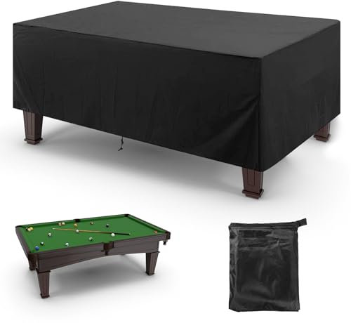 WHATWEARS Pool Table Cover 7ft, Waterproof Sunscreen Billiard Table Cover for Pool Table, Indoor Outdoor Billiard Cover with Buckles Drawstring & Storage Bag(89 x 45 x 32 in, Black)