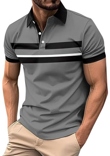 Mens Running Sports Gym Tops Quick Dry Golf Hiking Tops Short Sleeve Polo Shirts Mens Tops Casual Smart Henley Mens Fleece Shirts Long Sleeve Mens 1960 Clothing T-Shirt (Grey, XL)