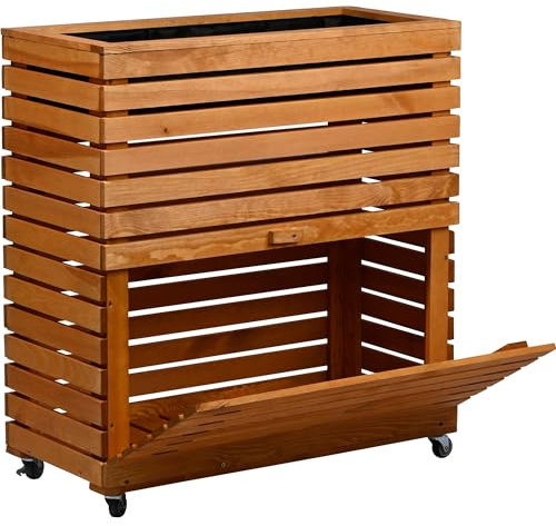 dobar® Großes Hochbeet Rolla aus Massivholz Gr. L mit Rollen - Erhöhtes Beet mit Staufach - 72 x 32,5 x 78 cm - Braun