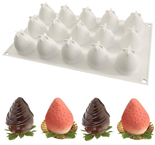 duoyif Silikonform Erdbeere, Backform Erdbeere 3D, BPA-frei, Kuchenform Mousse Erdbeerform, Obst Dessert Silikonform Für Schokolade Kuchendeko Mousse Kuchen (40x50mm)