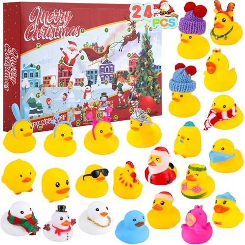 Adventskalender 2024, Adventskalender Enten, 24 Tage Weihnachten Countdown mit 24 Stück Mini Enten für Kinder Jungen Mädchen Geschenke Weihnachtskalender, Funny Frisch Adventskalender