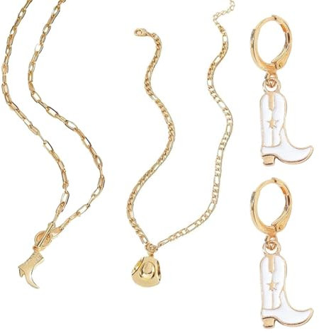 YSJCHEBS 2-Teiliges Denim-Halsketten-Set, 1 Paar Stiefel-Ohrringe, Geschichtete Halsketten Für Frauen, Denim-Accessoire-Set, Personalisierter Cowboystiefel-Schmuck