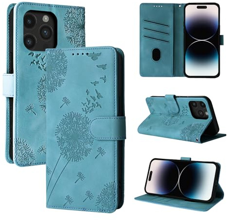 Rostsant Handyhülle für iphone 14 Pro 6.1 Zoll Löwenzahn Blau | PU Leder Flip Case Brieftasche Tasche Hülle Magnetisch Handyhülle für iphone 14 Pro 6.1 Zoll