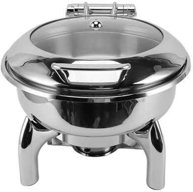 Set Scaldavivande Rotondo per Buffet Scaldavivande per Buffet, Set Scaldavivande in Acciaio Inossidabile, Isolamento, Base Circolare, Copertura in Vetro Visibile, con Tecnologia