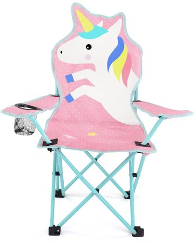 Meng Jiaran Kids Camping Chair, Pink Unicorn Kid Folding Chairs with Cup Holder Carry Bag, Childrens Durable Lightweight Camping Chairfor Camp Beach Outdoor