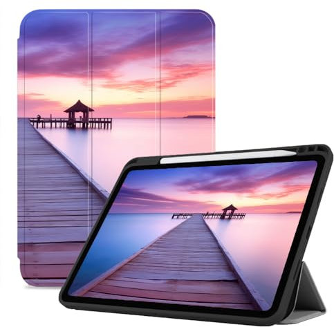 Custodia Per Ipad 10Th 2022 Con Portapenne, Cover Per Ipad 10 Generazione Custodia Protettiva Smart Trifold, Accensione/Spegnimento Automatico, Molo Di Legno Sul Mare