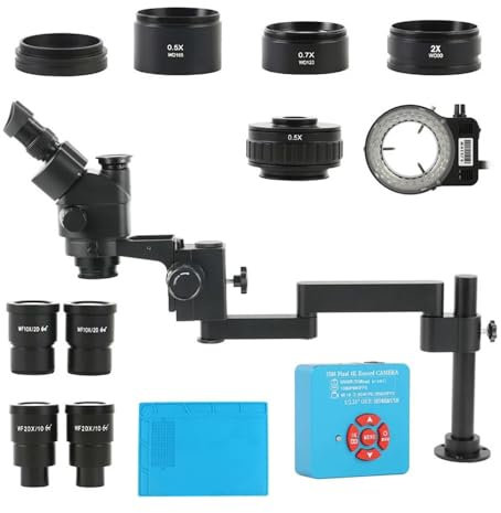 Microscope 55MP 4K HDMI USB Video Camera with Rotatable Universal Articulating Arm Stand 3.5X-180X Simul Focal Trinocular Stereo Zoom Microscope