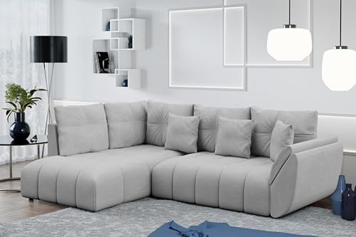 AXLIVING Couch mit Bettfunktion Corleone hellgraue Eckcouch in L Form